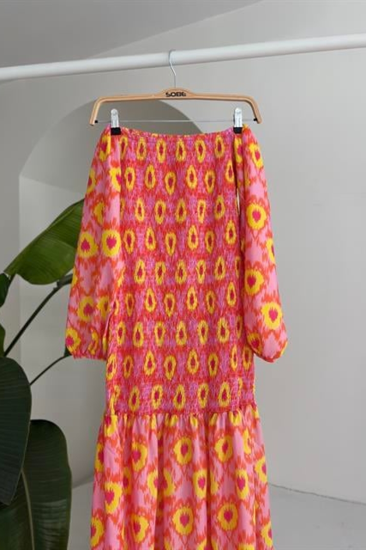 Madonna Collar Gipe Detailed Patterned Dress