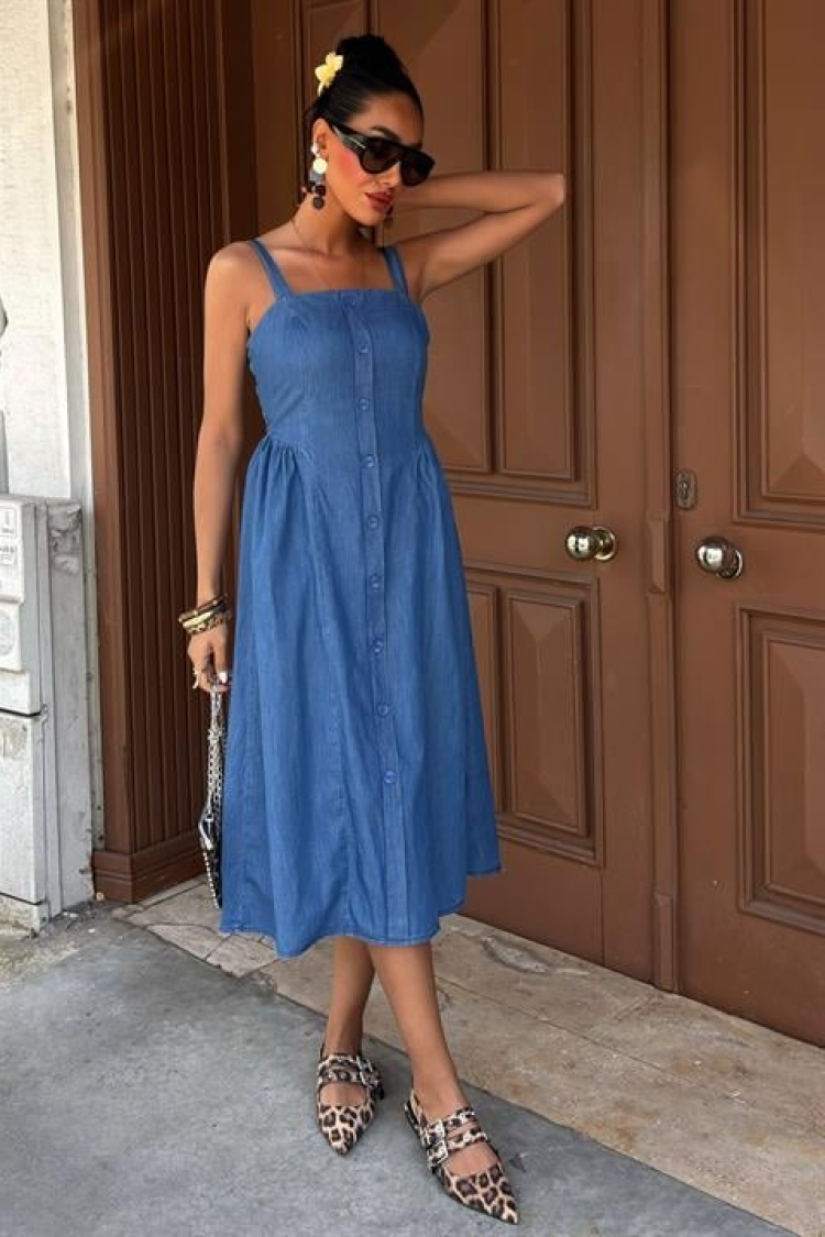 Corsage Detailed Midi Tensel Dress
