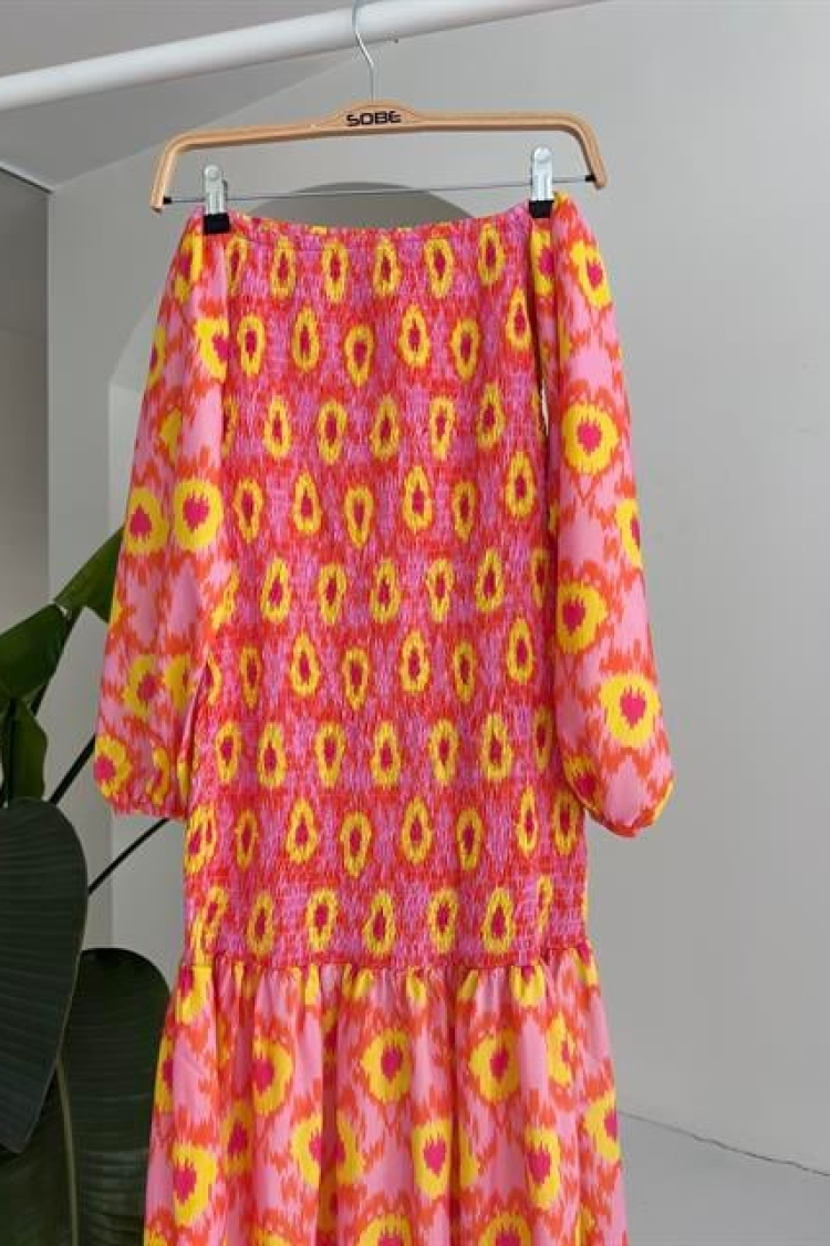 Madonna Collar Gipe Detailed Patterned Dress
