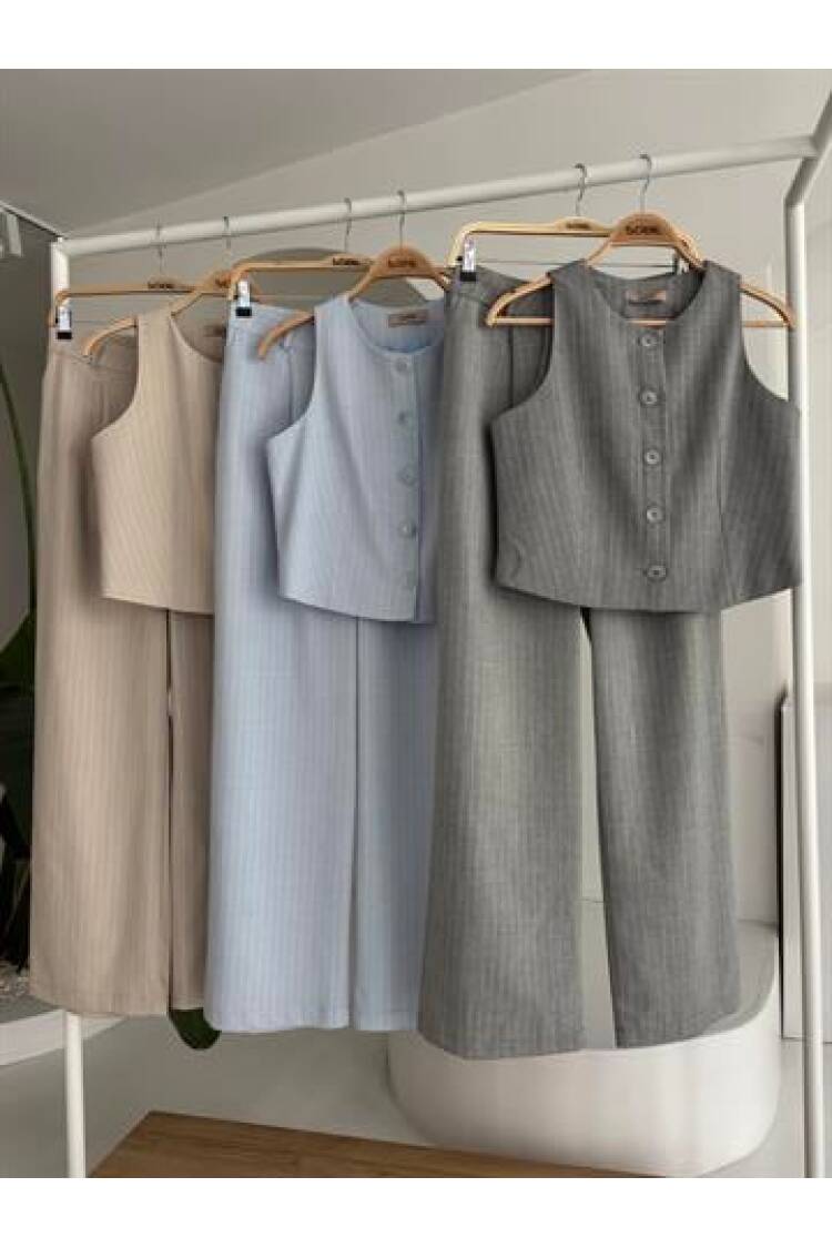 Vest Plazzo Pants Striped Flamed Poliviscon Suit