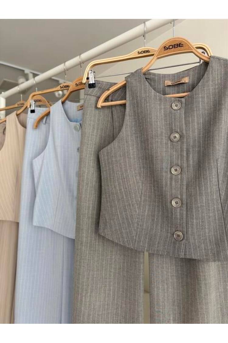 Vest Plazzo Pants Striped Flamed Poliviscon Suit