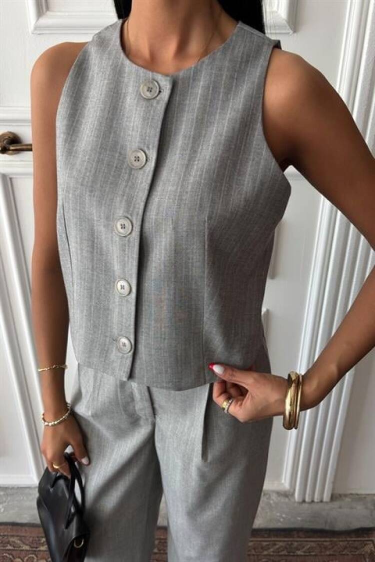 Vest Plazzo Pants Striped Flamed Poliviscon Suit
