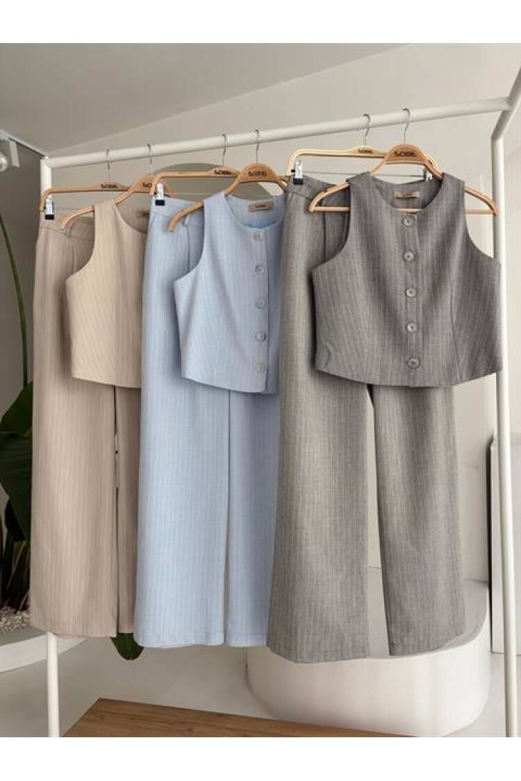 Vest Plazzo Pants Striped Flamed Poliviscon Suit