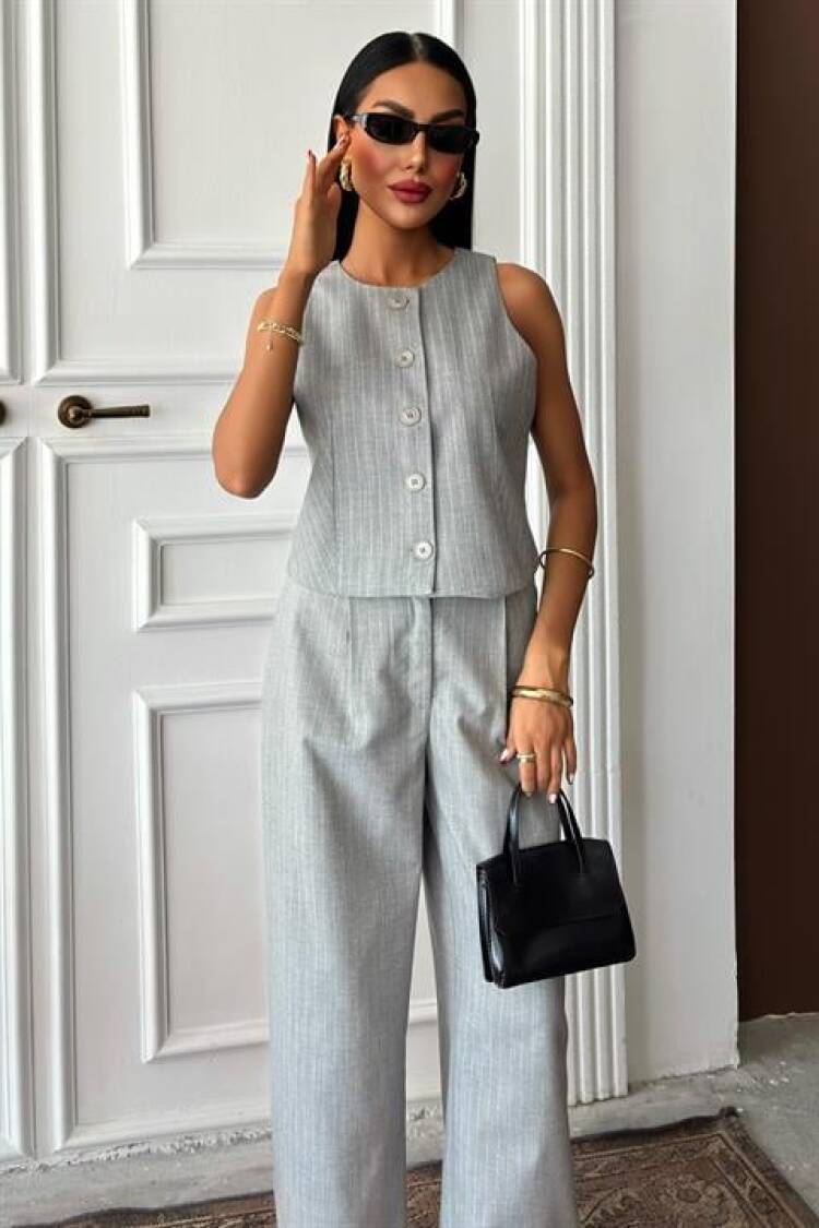 Vest Plazzo Pants Striped Flamed Poliviscon Suit
