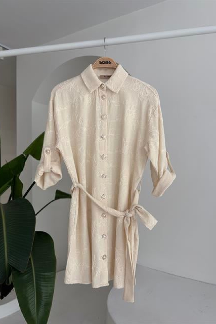 Solored Embroidered And Gold Buttoned Dress