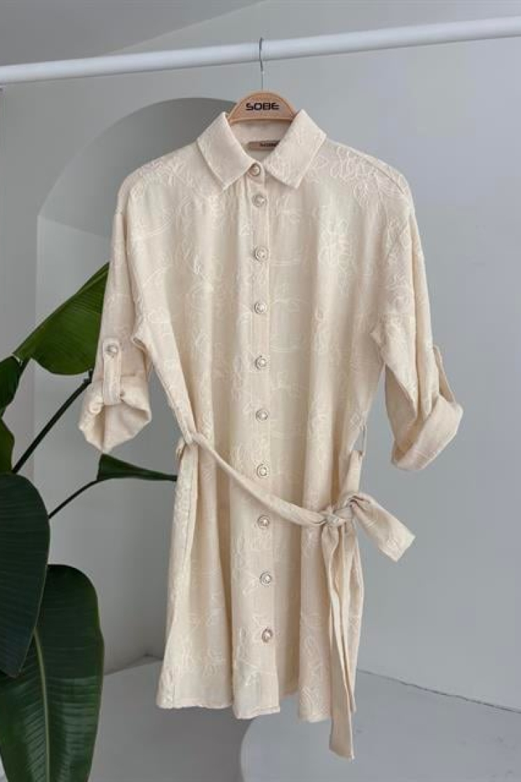 Solored Embroidered And Gold Buttoned Dress