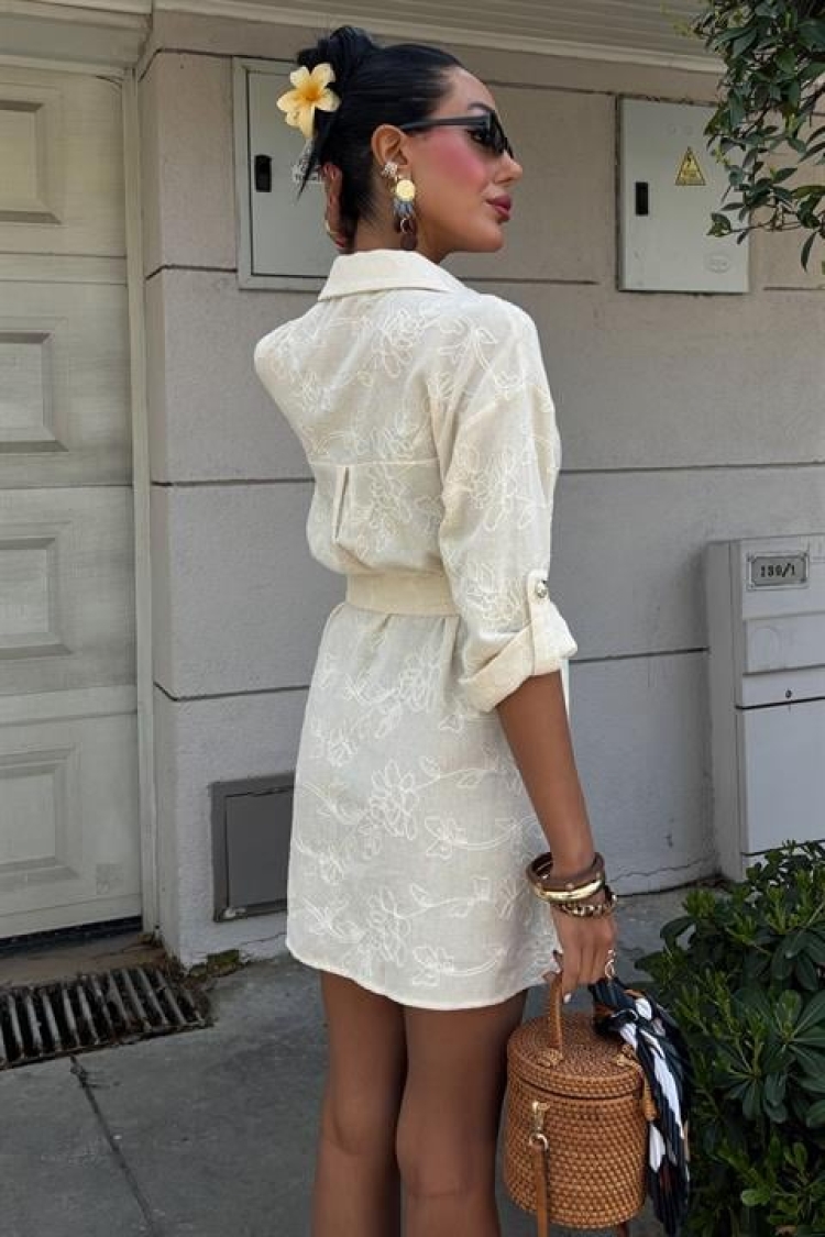 Solored Embroidered And Gold Buttoned Dress