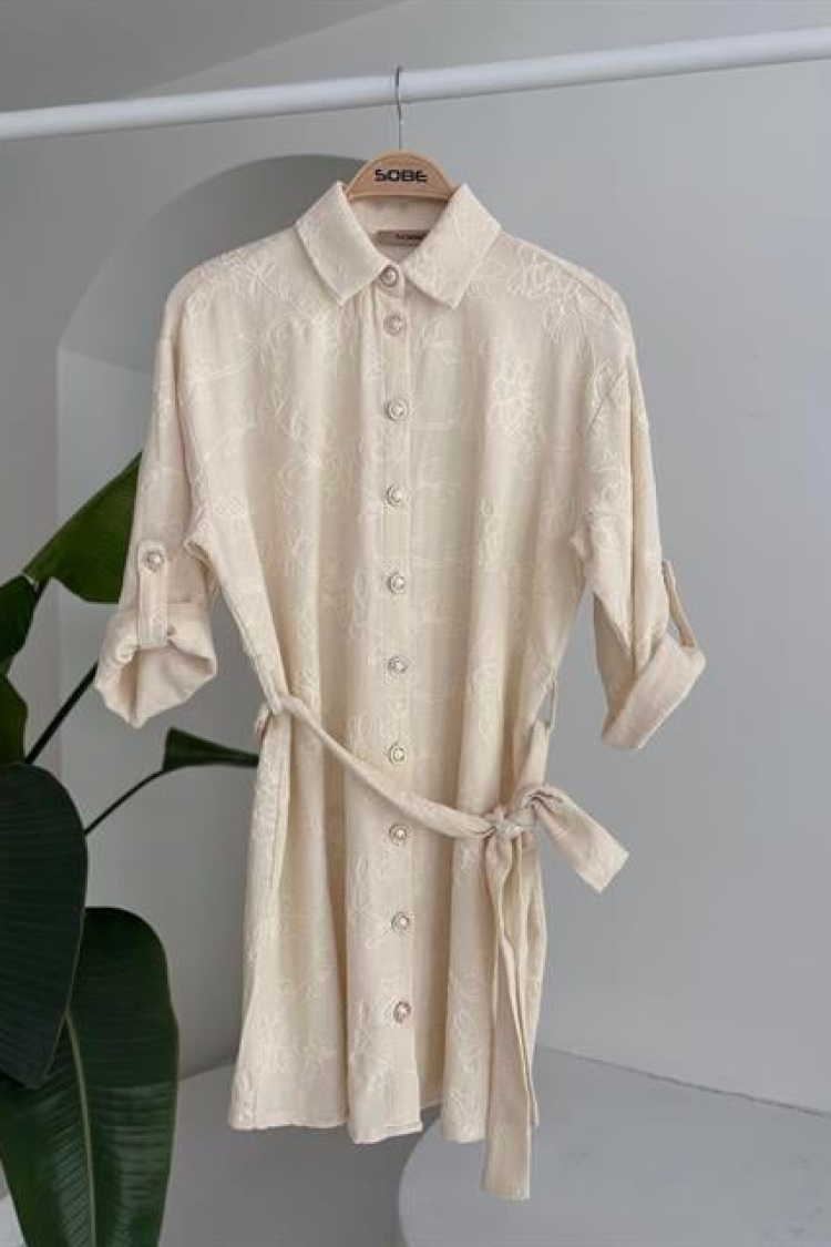 Solored Embroidered And Gold Buttoned Dress