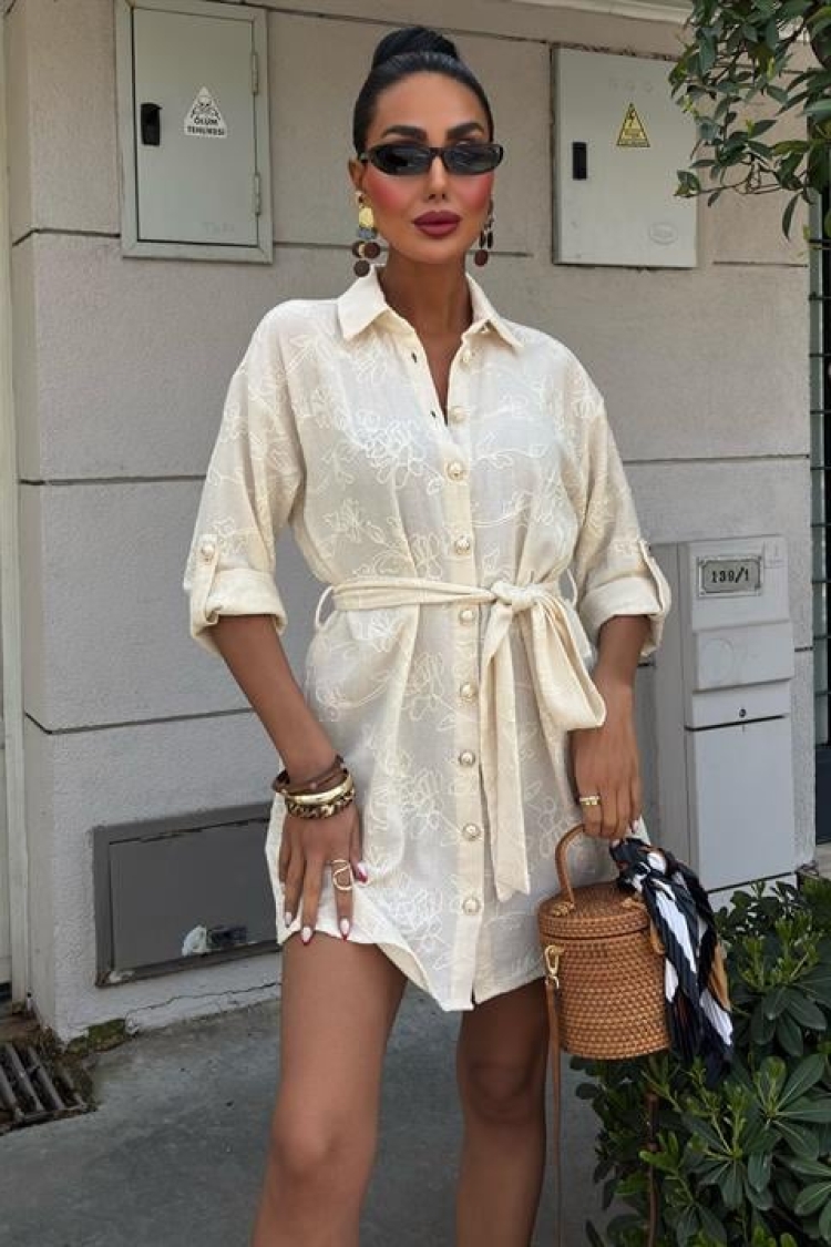 Solored Embroidered And Gold Buttoned Dress