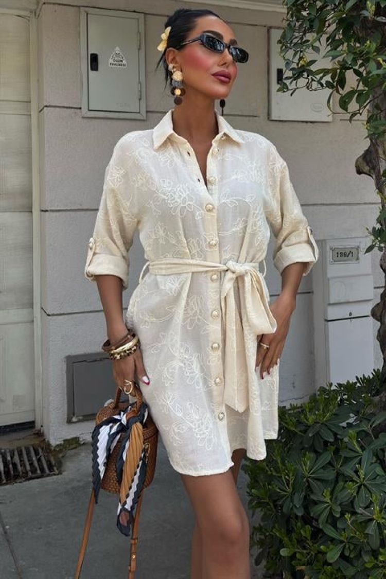 Solored Embroidered And Gold Buttoned Dress - Sobe Istanbul - Globality Store - Women Clothes Wholesale Turkey