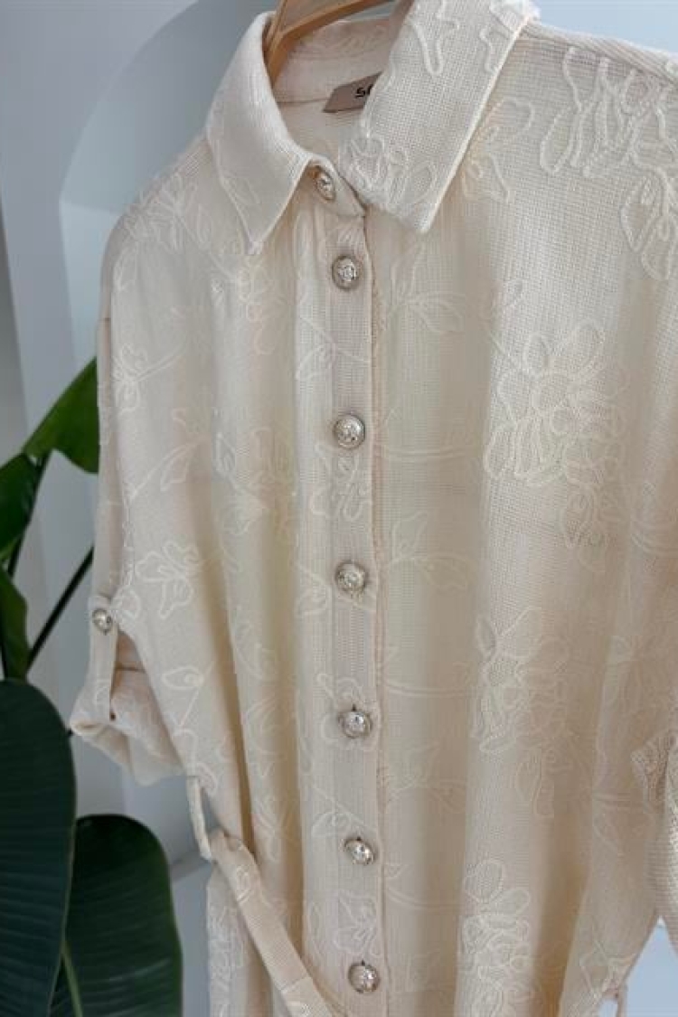 Solored Embroidered And Gold Buttoned Dress