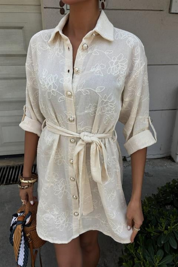 Solored Embroidered And Gold Buttoned Dress
