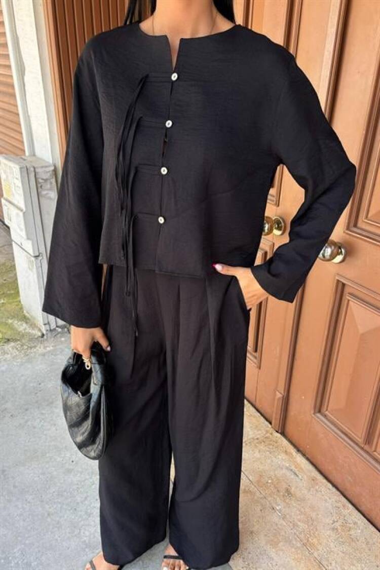 Slim Cord Detailed Front And Double Leg Trousers Suit