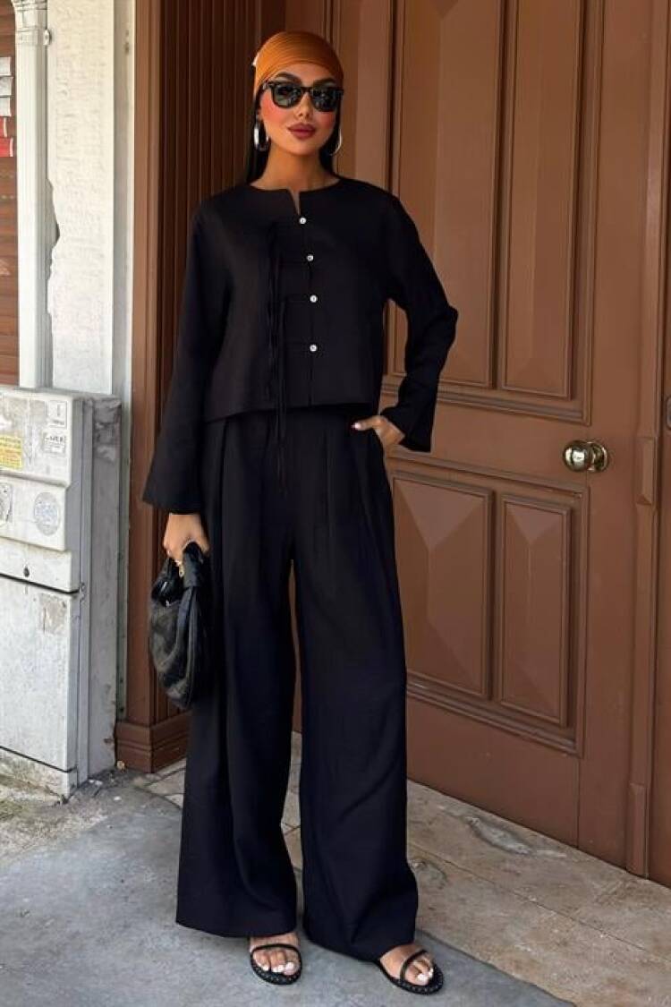 Slim Cord Detailed Front And Double Leg Trousers Suit - Sobe Istanbul - Globality Store - Women Clothes Wholesale Turkey