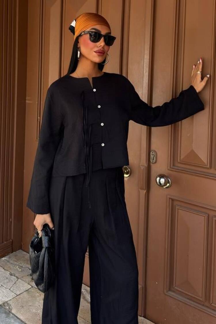 Slim Cord Detailed Front And Double Leg Trousers Suit