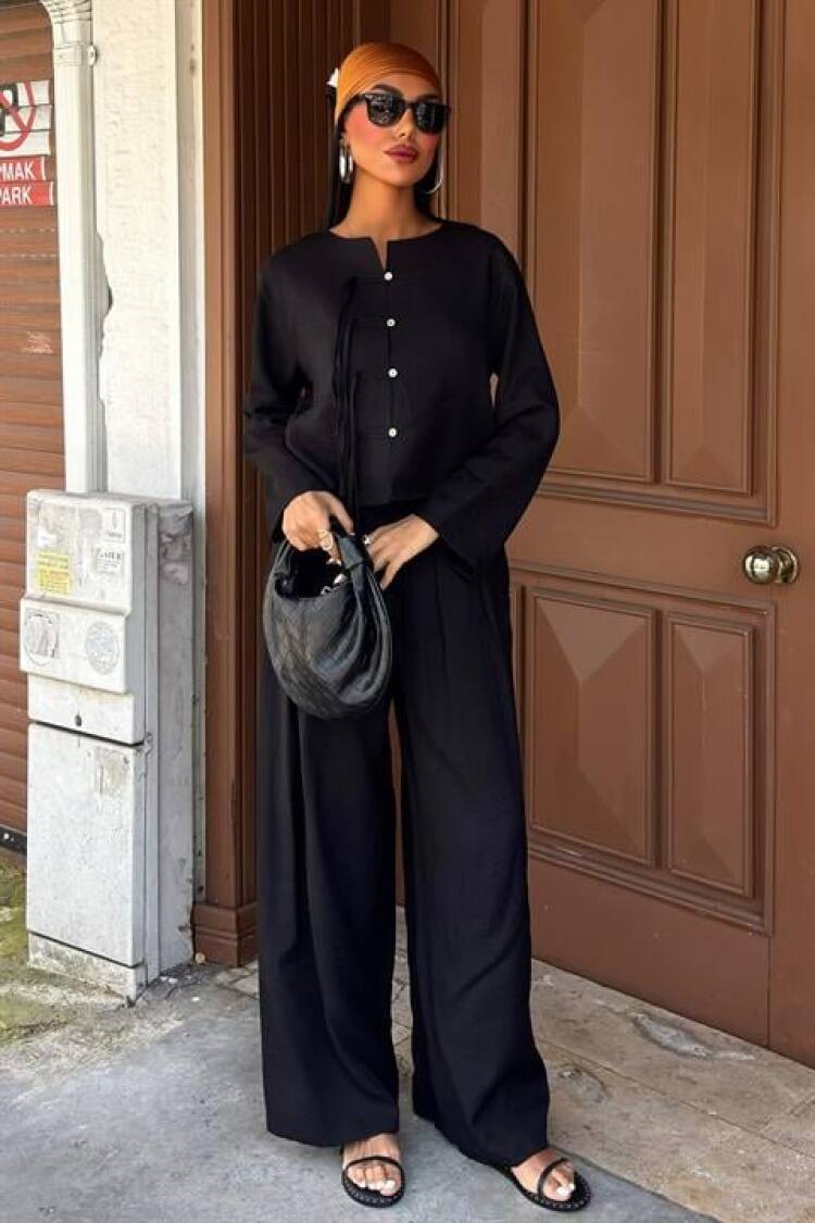 Slim Cord Detailed Front And Double Leg Trousers Suit