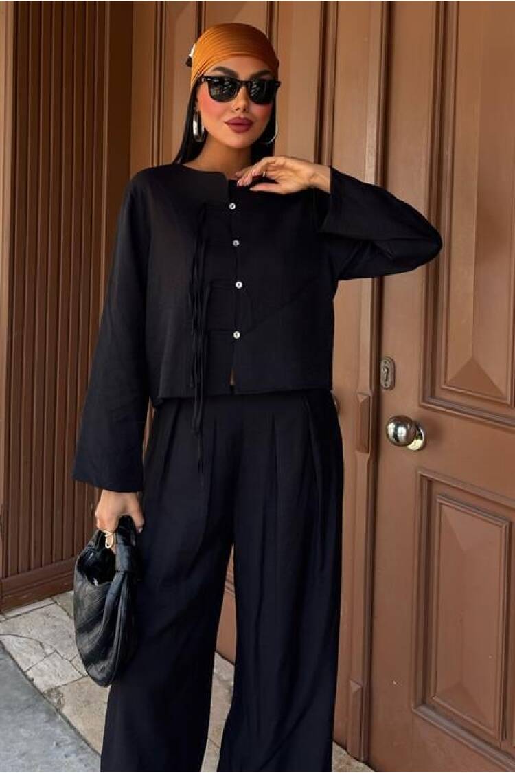 Slim Cord Detailed Front And Double Leg Trousers Suit