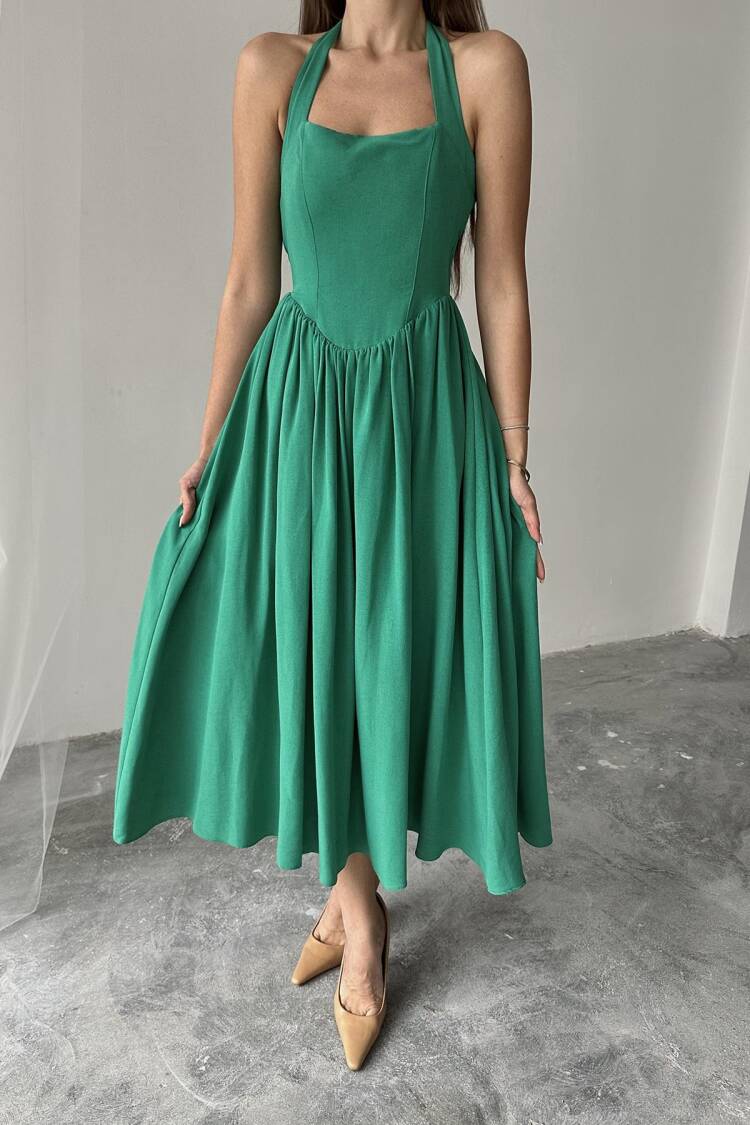 WholesaleTie Neck Linen Dress