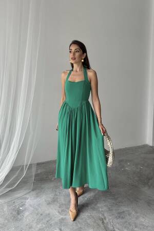 WholesaleTie Neck Linen Dress - Elisa - Globality Store - Women Clothes Wholesale Turkey
