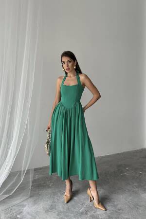 WholesaleTie Neck Linen Dress - Elisa - Globality Store - Women Clothes Wholesale Turkey