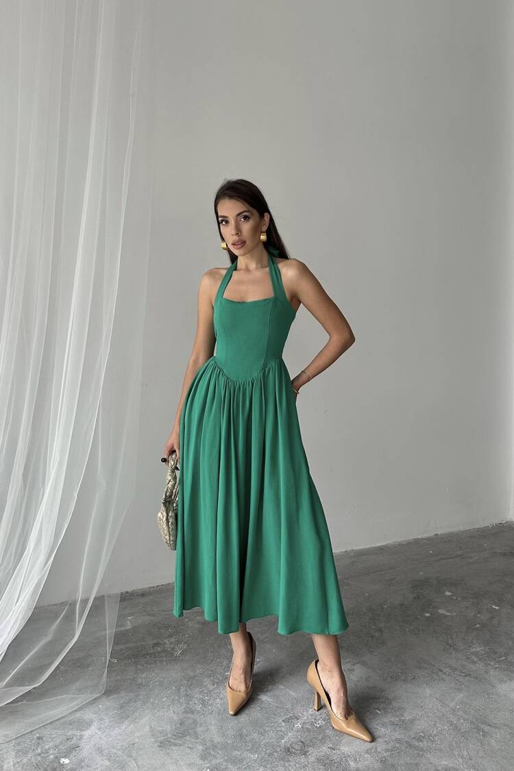 WholesaleTie Neck Linen Dress