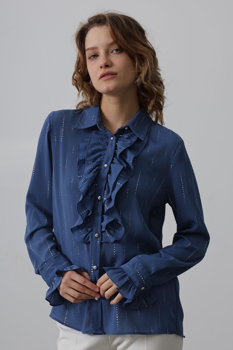 Ruffle Neck Chiffon Shirt - Reyon - Globality Store - Women Clothes Wholesale Turkey