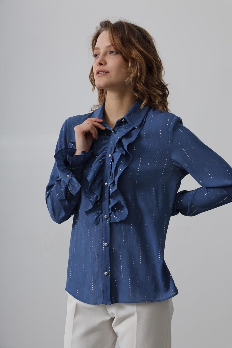 Ruffle Neck Chiffon Shirt
