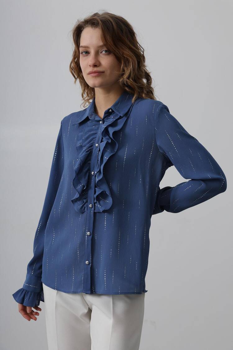 Ruffle Neck Chiffon Shirt