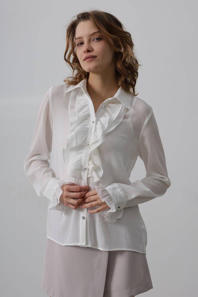 Ruffle Neck Chiffon Shirt - Reyon - Globality Store - Women Clothes Wholesale Turkey