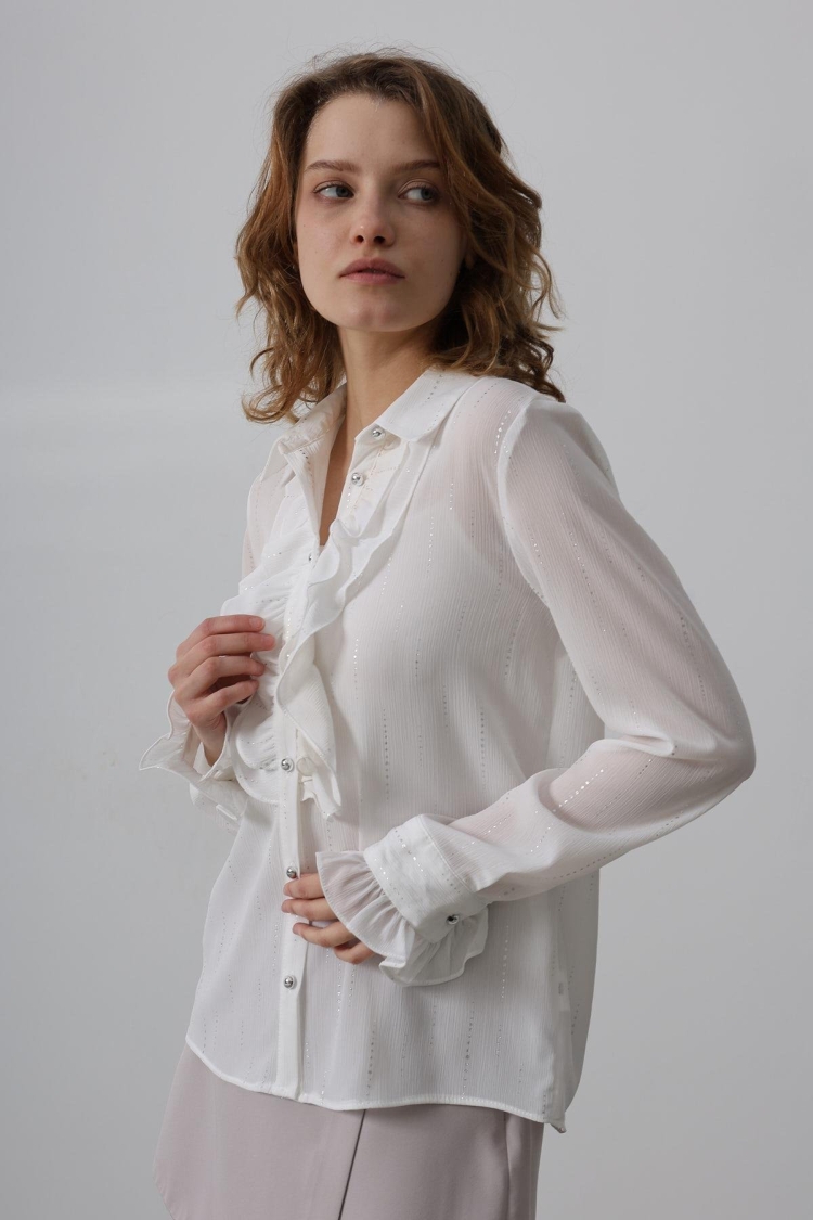 Ruffle Neck Chiffon Shirt