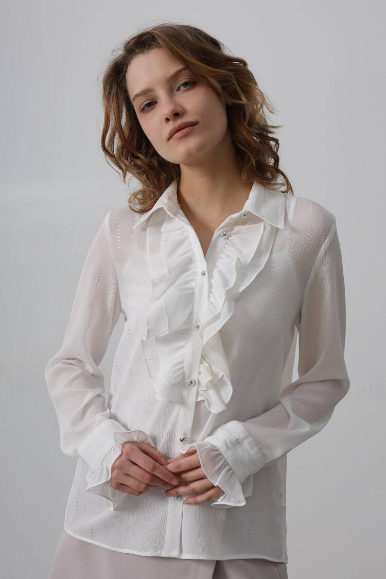 Ruffle Neck Chiffon Shirt