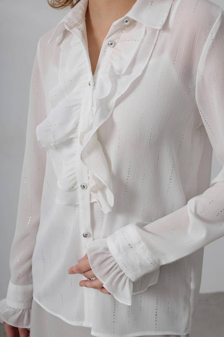 Ruffle Neck Chiffon Shirt