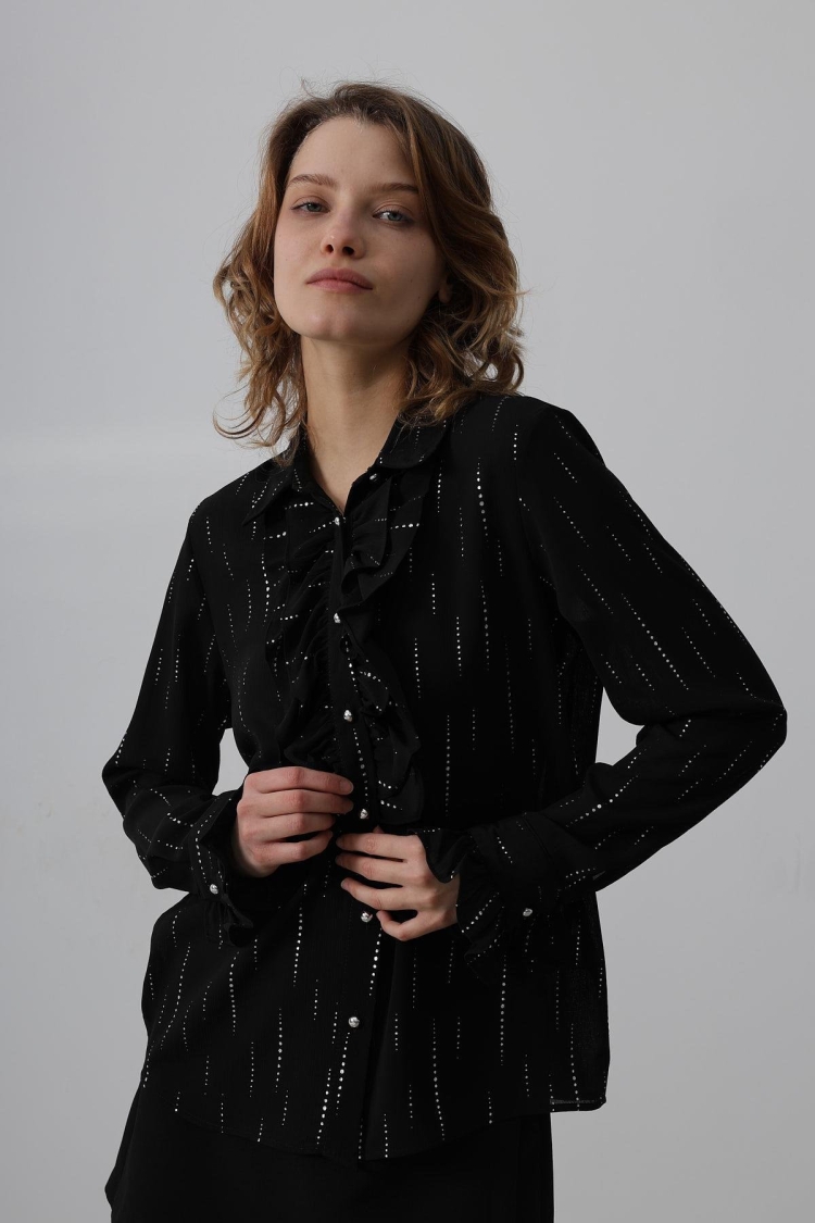 Ruffle Neck Chiffon Shirt