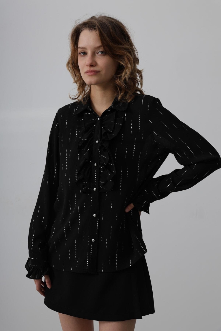 Ruffle Neck Chiffon Shirt