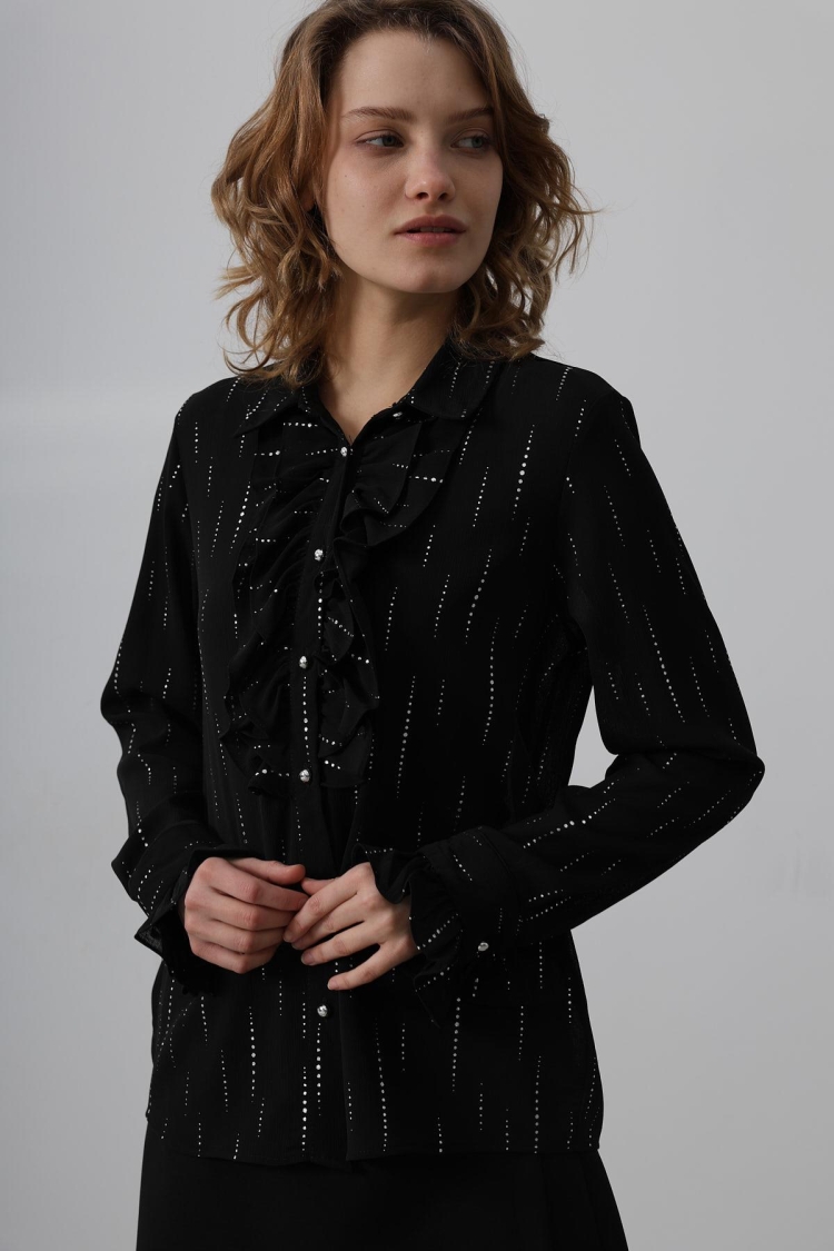Ruffle Neck Chiffon Shirt