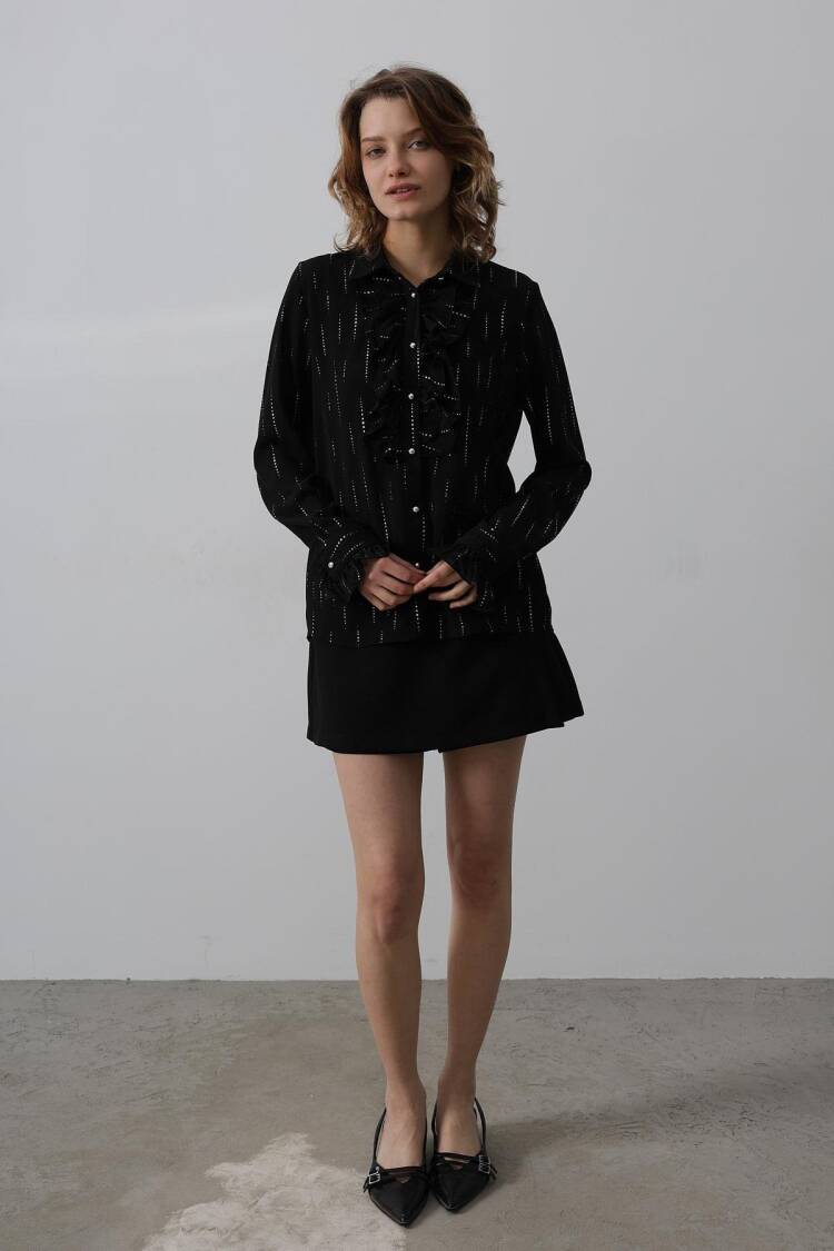 Ruffle Neck Chiffon Shirt - Reyon - Globality Store - Women Clothes Wholesale Turkey