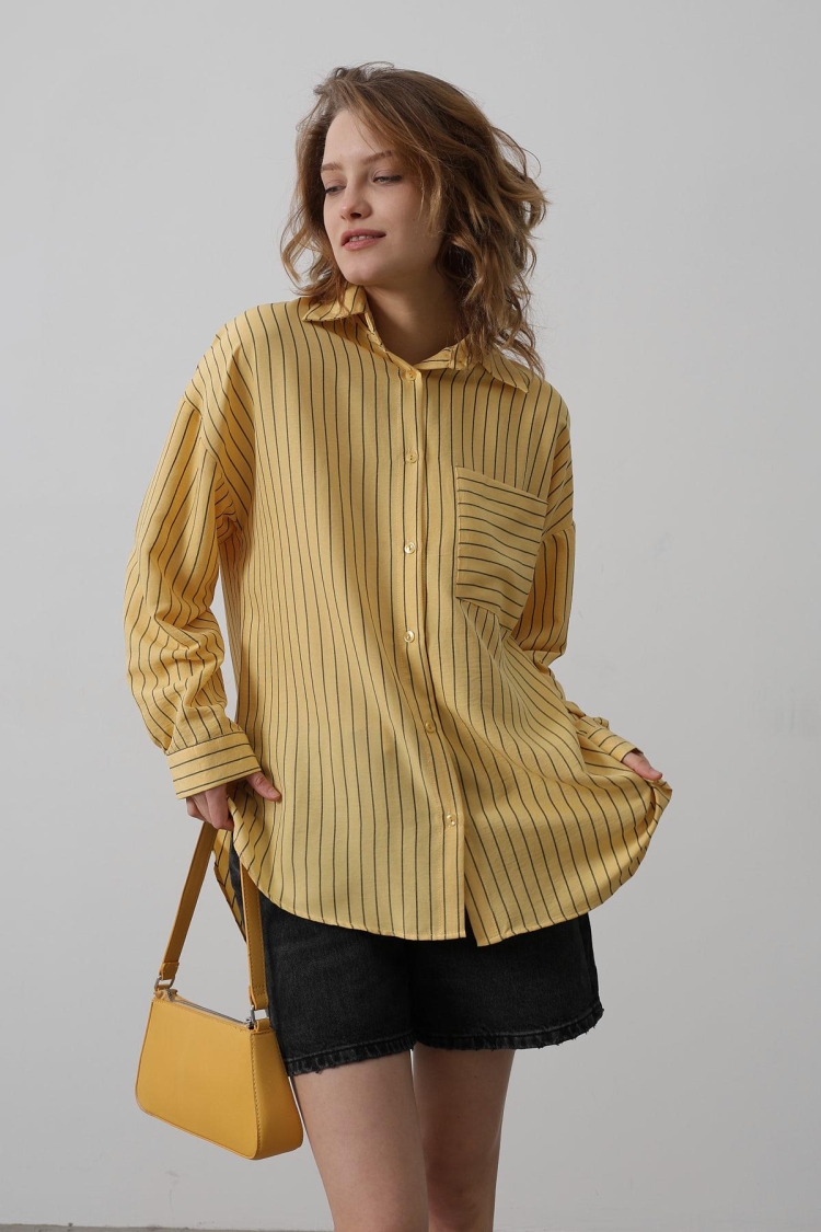 Striped Single Pocket Shirt - Reyon - Globality Store - Women Clothes Wholesale Turkey