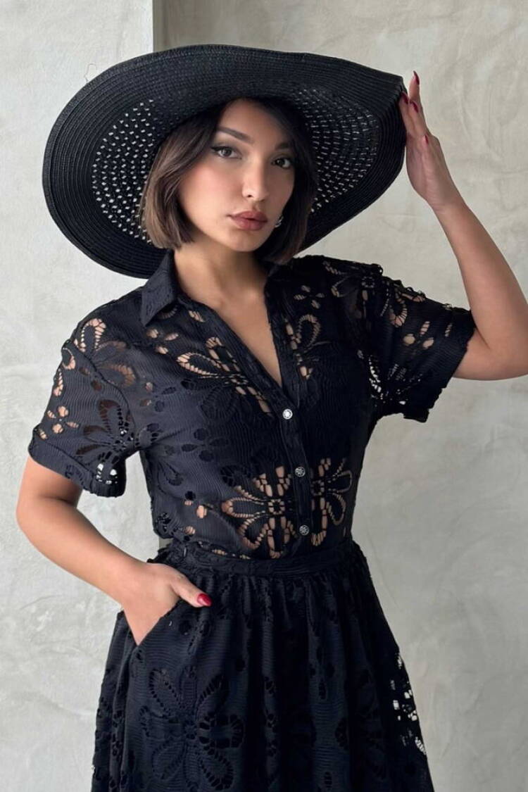 Lace Shirt - Black - Topshow - Globality Store - Women Clothes Wholesale Turkey