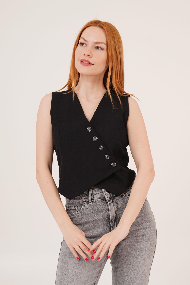 Triangular Cut WholesaleVest With V Neck Buttons
