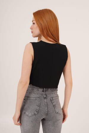 Triangular Cut WholesaleVest With V Neck Buttons - Lustrin - Globality Store - Women Clothes Wholesale Turkey