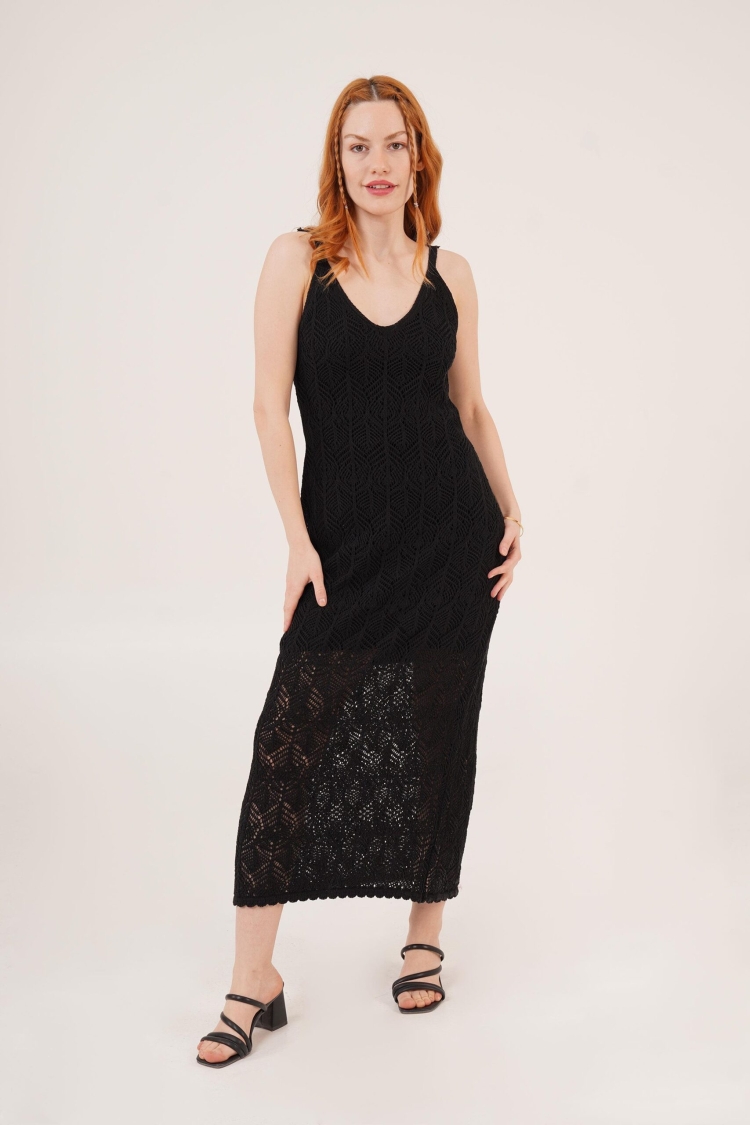 Openwork Strappy V Neck MaxiWholesale Dress - Lustrin - Globality Store - Women Clothes Wholesale Turkey