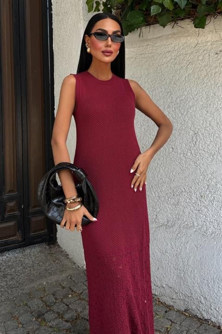 Afro Openwork Maxi Dress - Burgundy