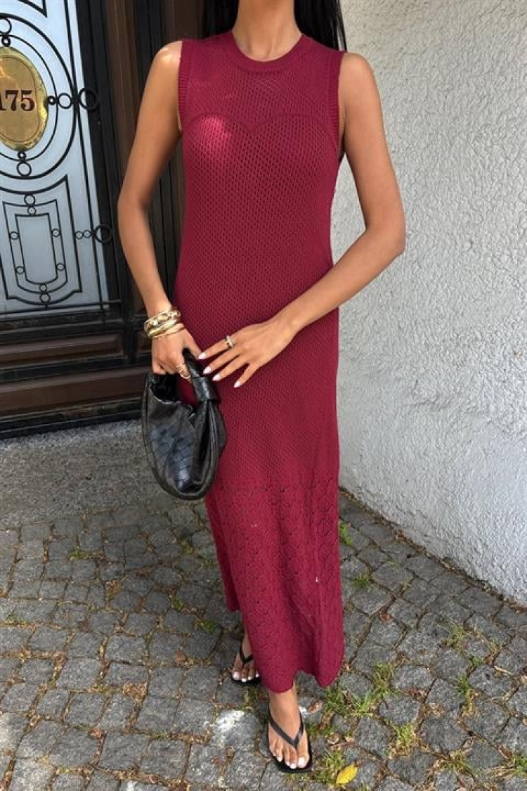 Afro Openwork Maxi Dress - Burgundy