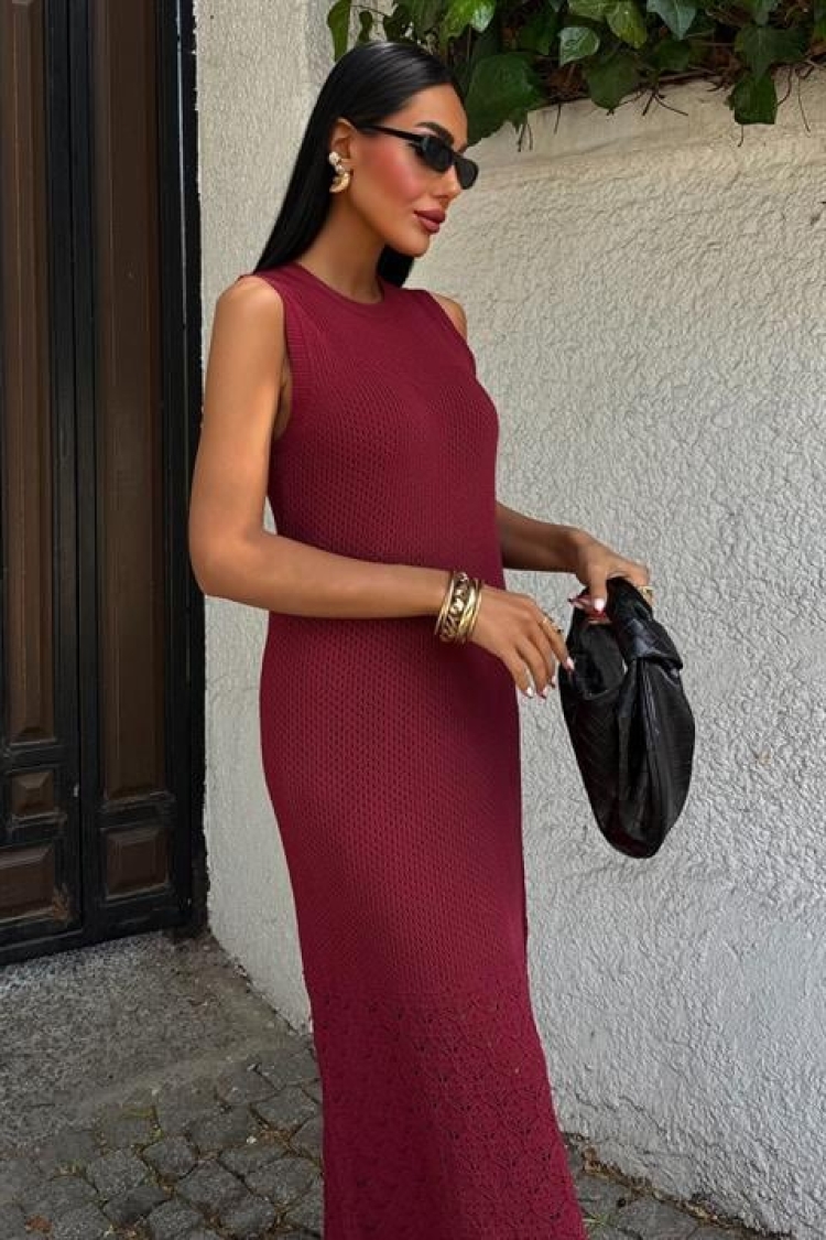Afro Openwork Maxi Dress - Burgundy