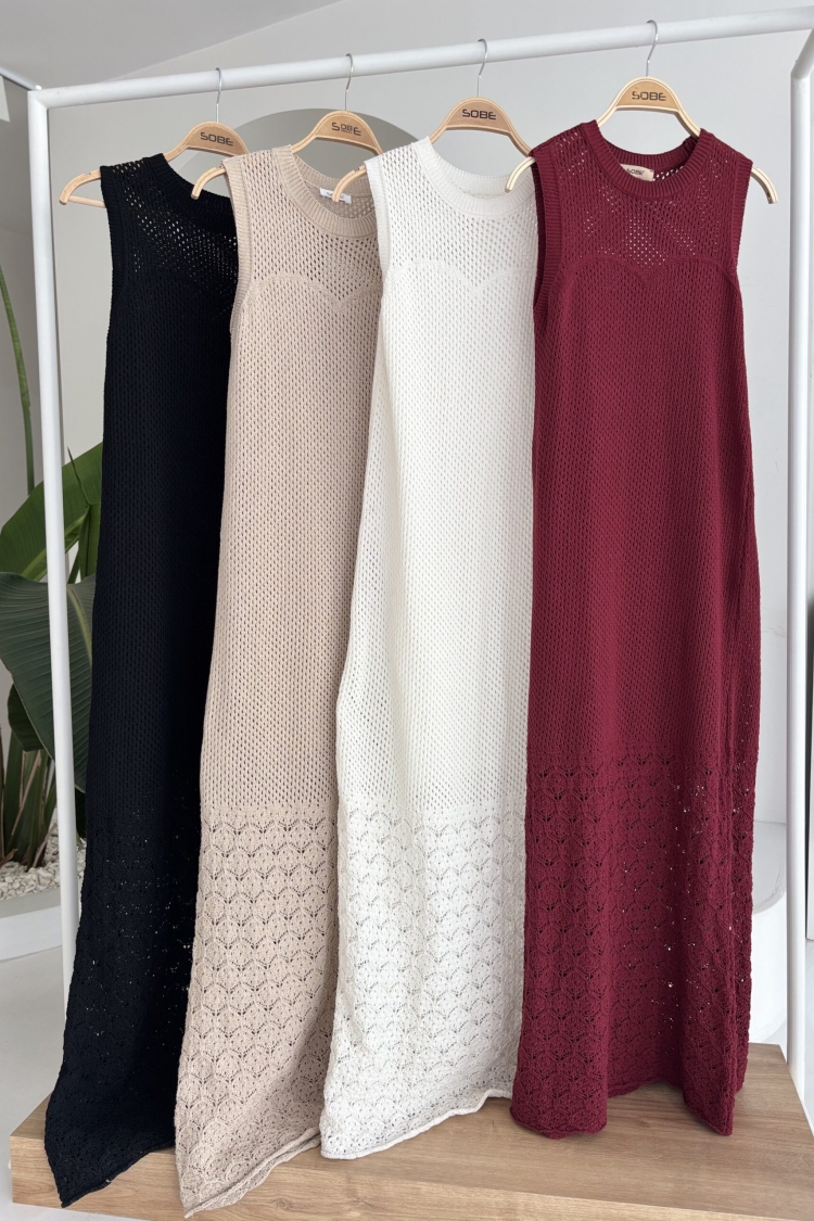 Afro Openwork Maxi Dress - Burgundy