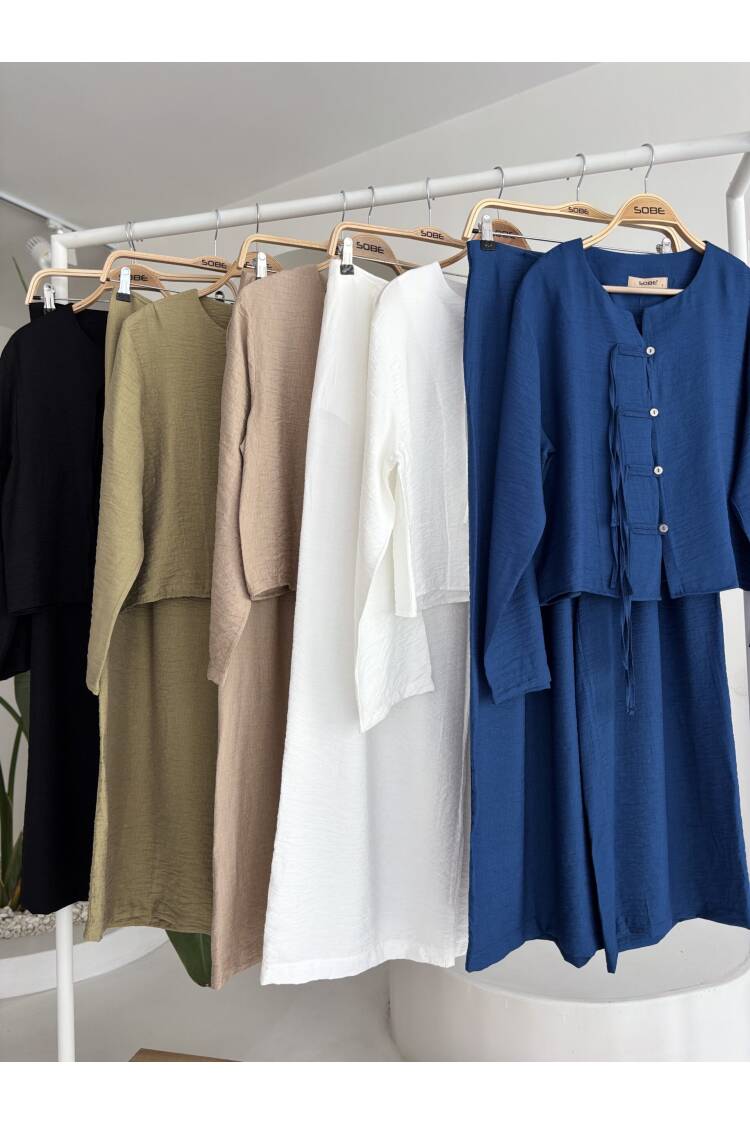 Slim Cord Detailed Front And Double Leg Trousers Suit