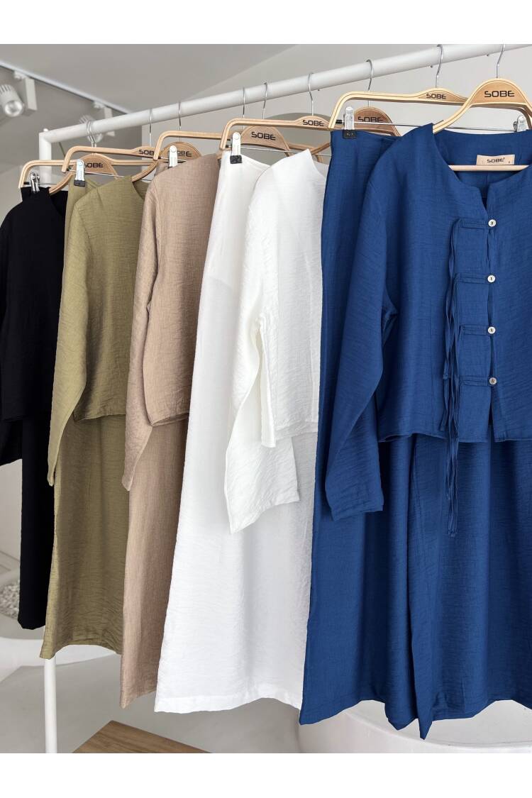Slim Cord Detailed Front And Double Leg Trousers Suit