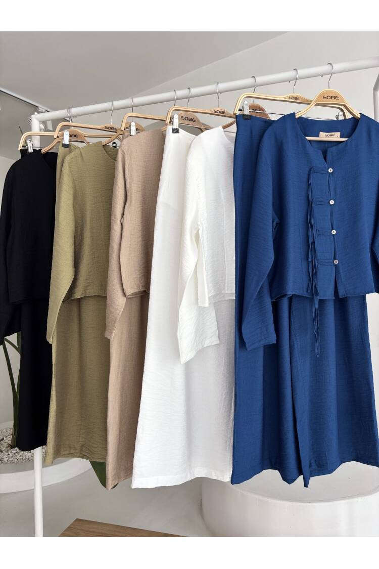 Slim Cord Detailed Front And Double Leg Trousers Suit