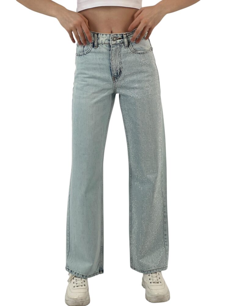 White Leg Denim Ice Blue/İCE Blue One Leg Stone Or - MISS POEM - Globality Store - Women Clothes Wholesale Turkey