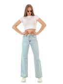 White Leg Denim Ice Blue/İCE Blue One Leg Stone Or - MISS POEM - Globality Store - Women Clothes Wholesale Turkey